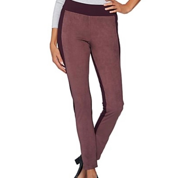 LOGO Lori Goldstein Ponte Knit Pants w/Faux Suede Panels - Size M - Picture 1 of 14